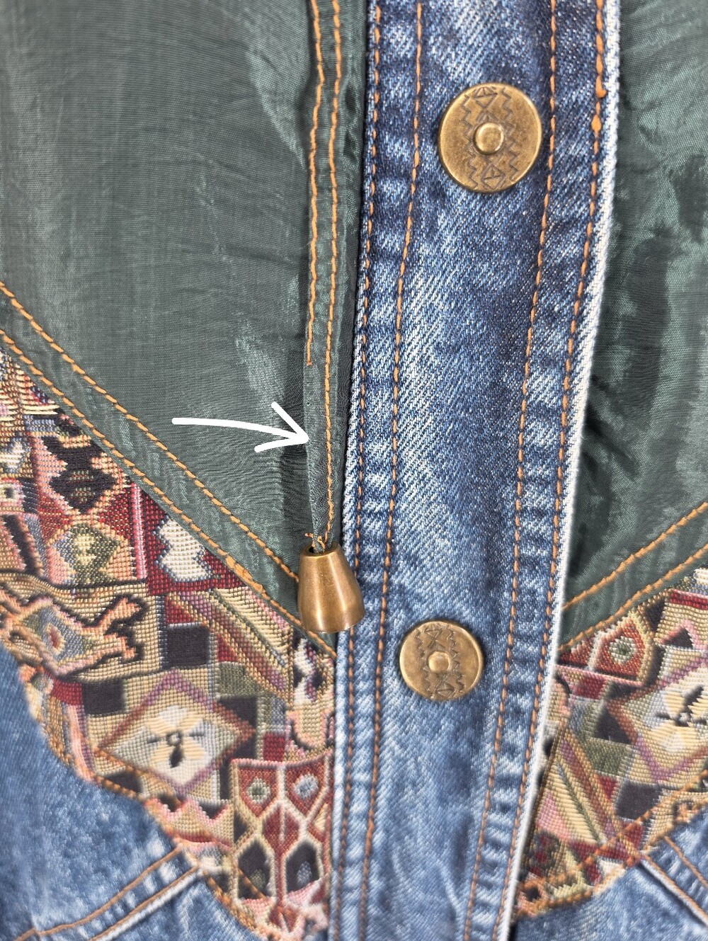 Vintage Denim Blue Jean Oversized Jacket Aztec Tapestry Corduroy Patchwork - Picture 7 of 14